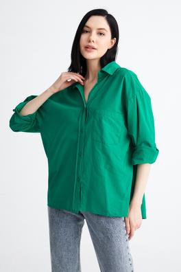 Ecrou Kadın Yeşil Tek Cepli Oversize Poplin Gömlek
