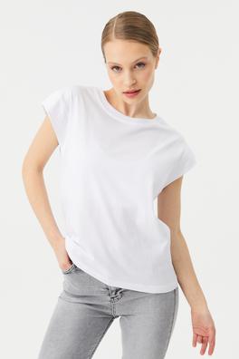 Ecrou Kadın Beyaz Kolu Detaylı Regular Fit Basic Tshirt