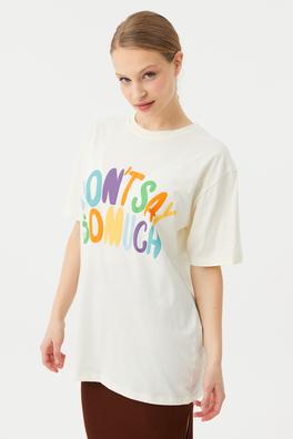 Ecrou Kadın Bej Renkli Dont Say Yazı Baskı Oversize Tshirt