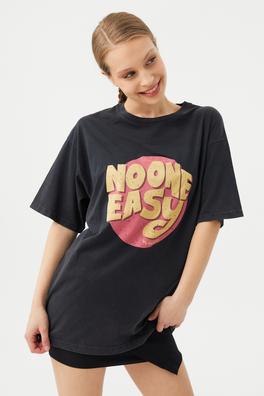 Ecrou Kadın Antrasit No One Baskı Yıkamalı Oversize Tshirt